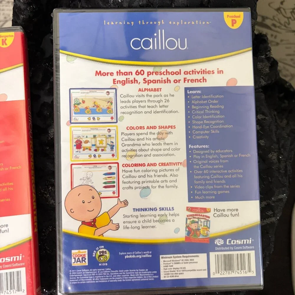 Caillou PC CD-ROM Set English Spanish French Preschool-K Activities Educational